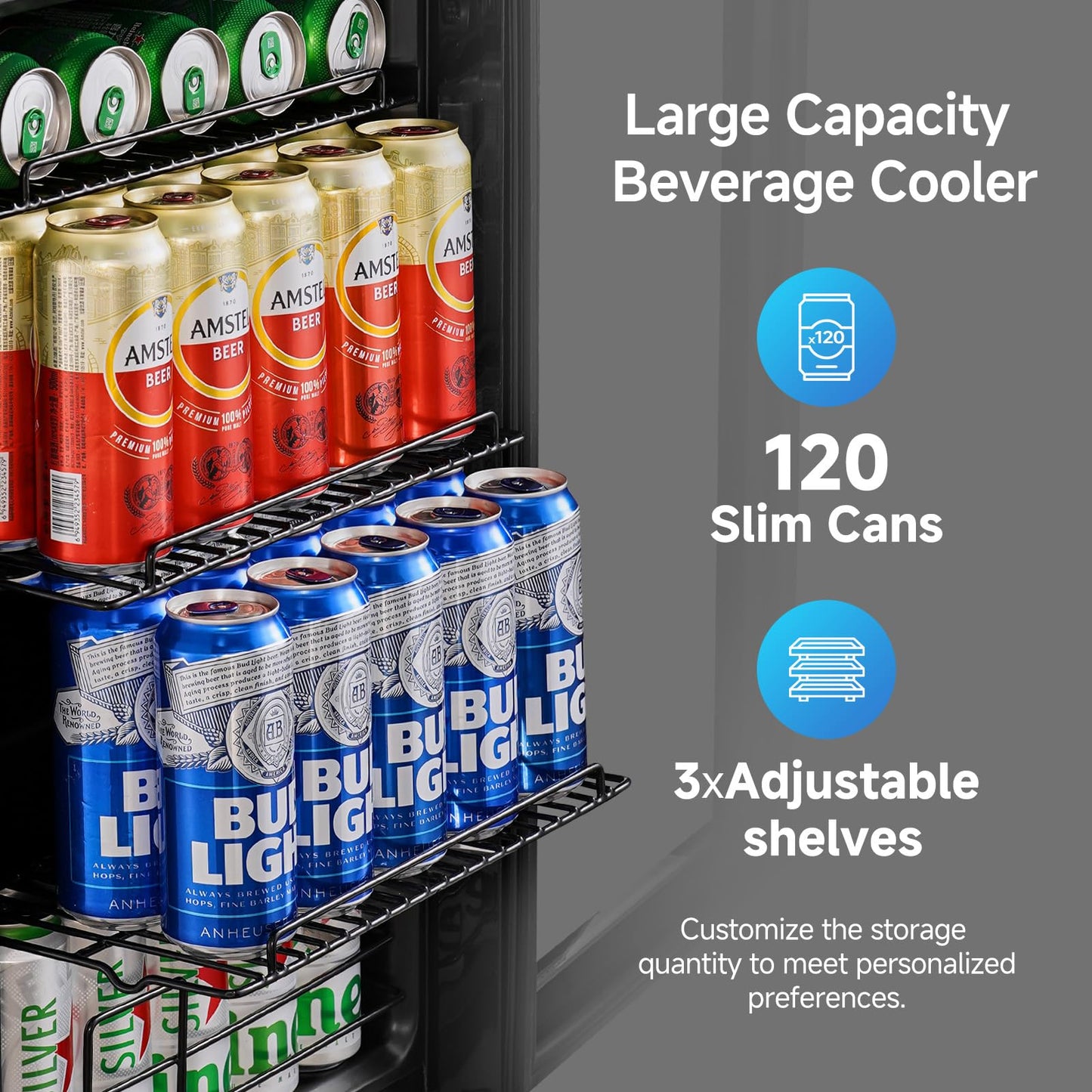 BODEGA Beverage Fridge, Glass Door Drink Refrigerator, Hold 120 Cans