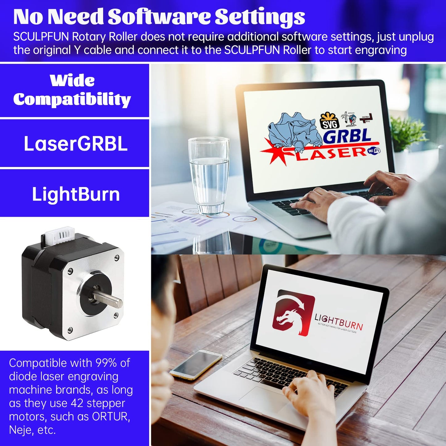 SCULPFUN Laser Rotary Roller, Laser Engraver Y-axis Rotary Module for Engraving Machine, 360° Engraving Cylindrical Objects Cans, Compatible with Most Laser Engraving Machines