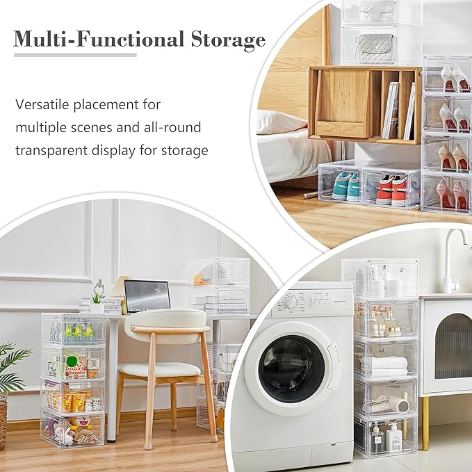18 Pack Storage Bins with Lids, Plastic Storage Containers with Magnetic Door, 19 Qt Stackable Clear Storage Box for Home, Office Organizing