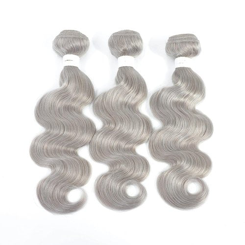 Giginger Bundles Human Sliver GREY 16 18 20 inch Body Wave Human Hair Bundles Unprocessed Quick Weave Soft Sewn In Hair Extensions for Black Women