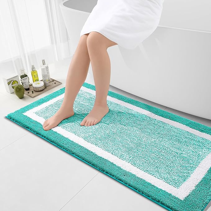 OLANLY Bathroom Rugs 47x24, Extra Soft and Absorbent Microfiber Bath Mat, Non-Slip, Machine Washable, Quick Dry Shaggy Bath Carpet, Suitable for Bathroom Floor, Tub, Shower (Runner, Green)