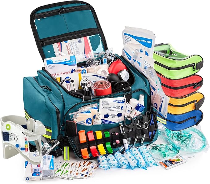 Scherber Fully-Stocked First Responder Professional Advanced EMT/EMS Trauma Kit | HSA/FSA Approved | Reflective Bag w/10+ ...