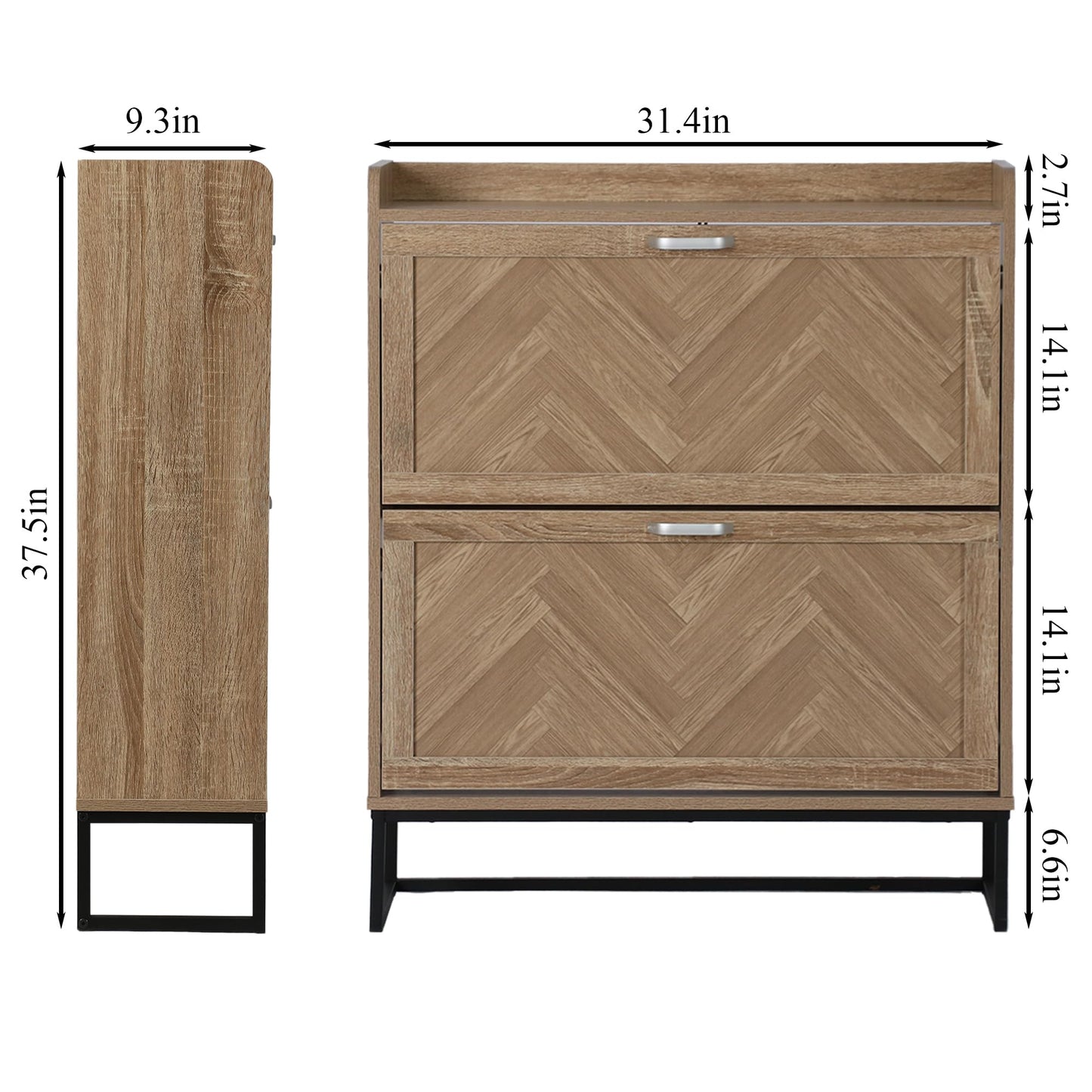 MISHAO Shoe Storage Cabinet with 2 Flip Drawers, Narrow Hidden Shoe Cabinet with Metal Legs & Adjustable Shelf, Freestanding Slim Shoe Rack Organizer for Entryway