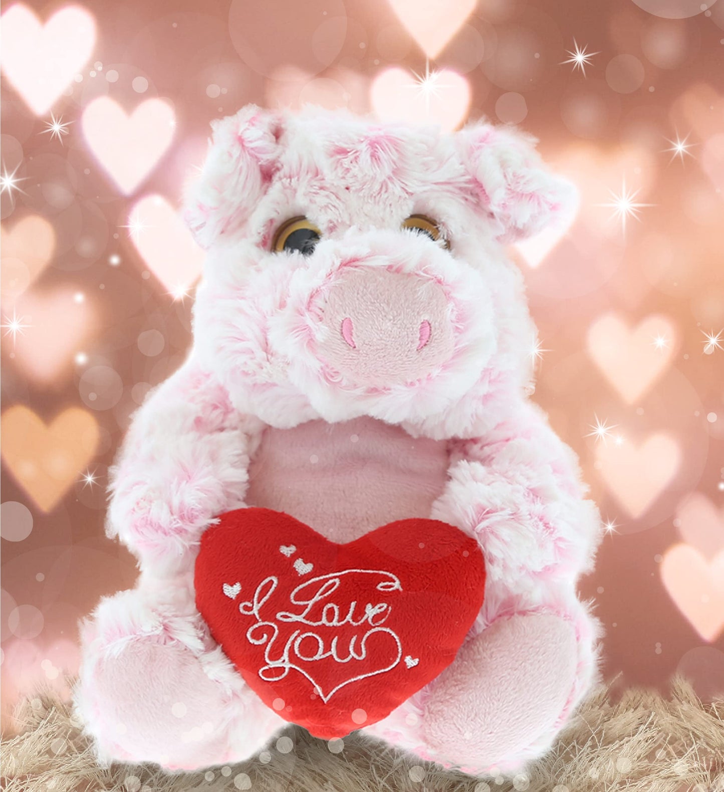 DolliBu I Love You Valentine Plush Sitting Pig - Cute Stuffed Animal with Red Heart and Name Personalization Gift for Valentines Day, Birthday, Anniversary, Romantic Date - 6.5 Inches