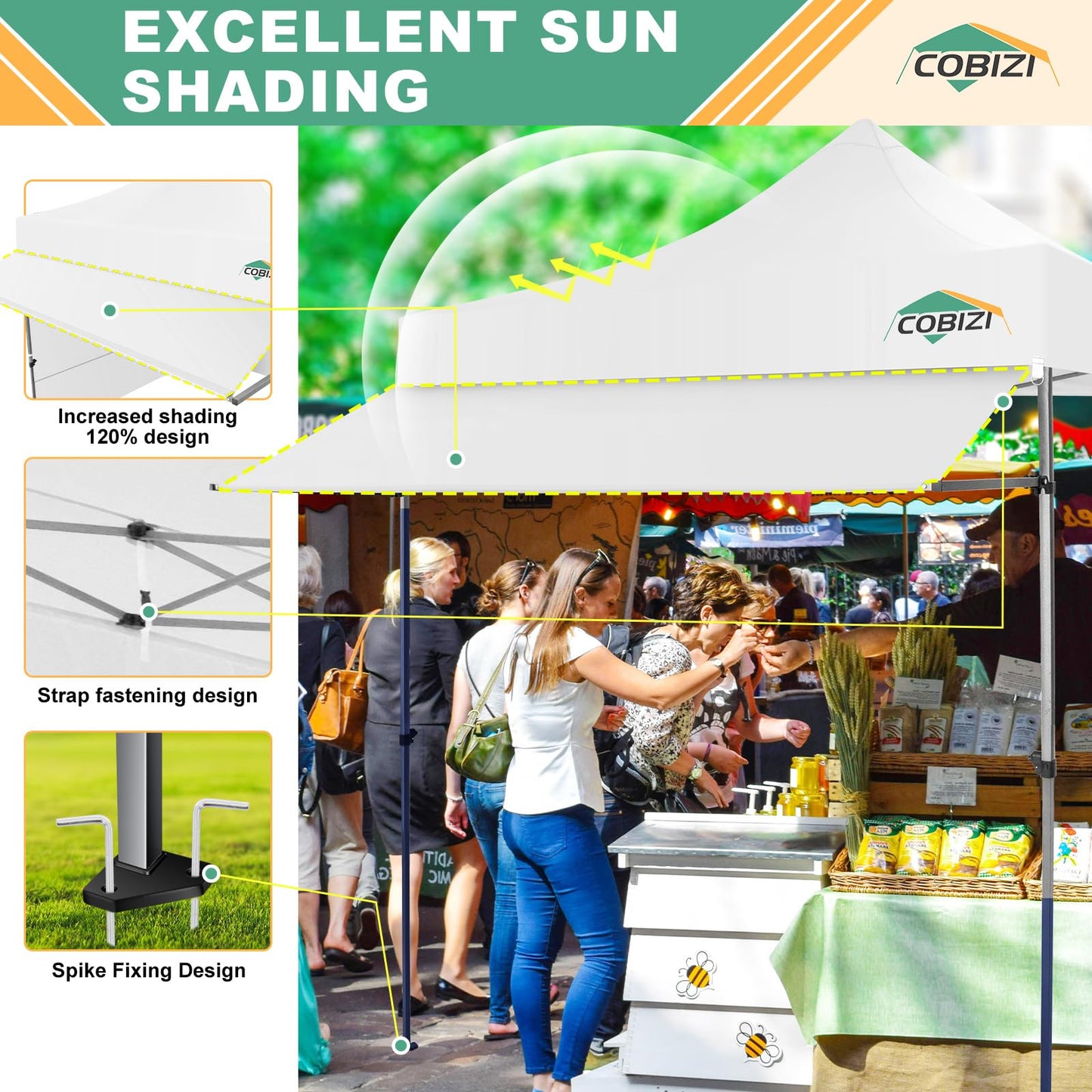 COBIZI 10x10 Pop Up Canopy Tent with Awning & Sidewalls, Commercial 10X10 Canopy Tents Instant Waterproof, UPF 50+ Sun Shade for Outdoor, Parties, Markets (White)