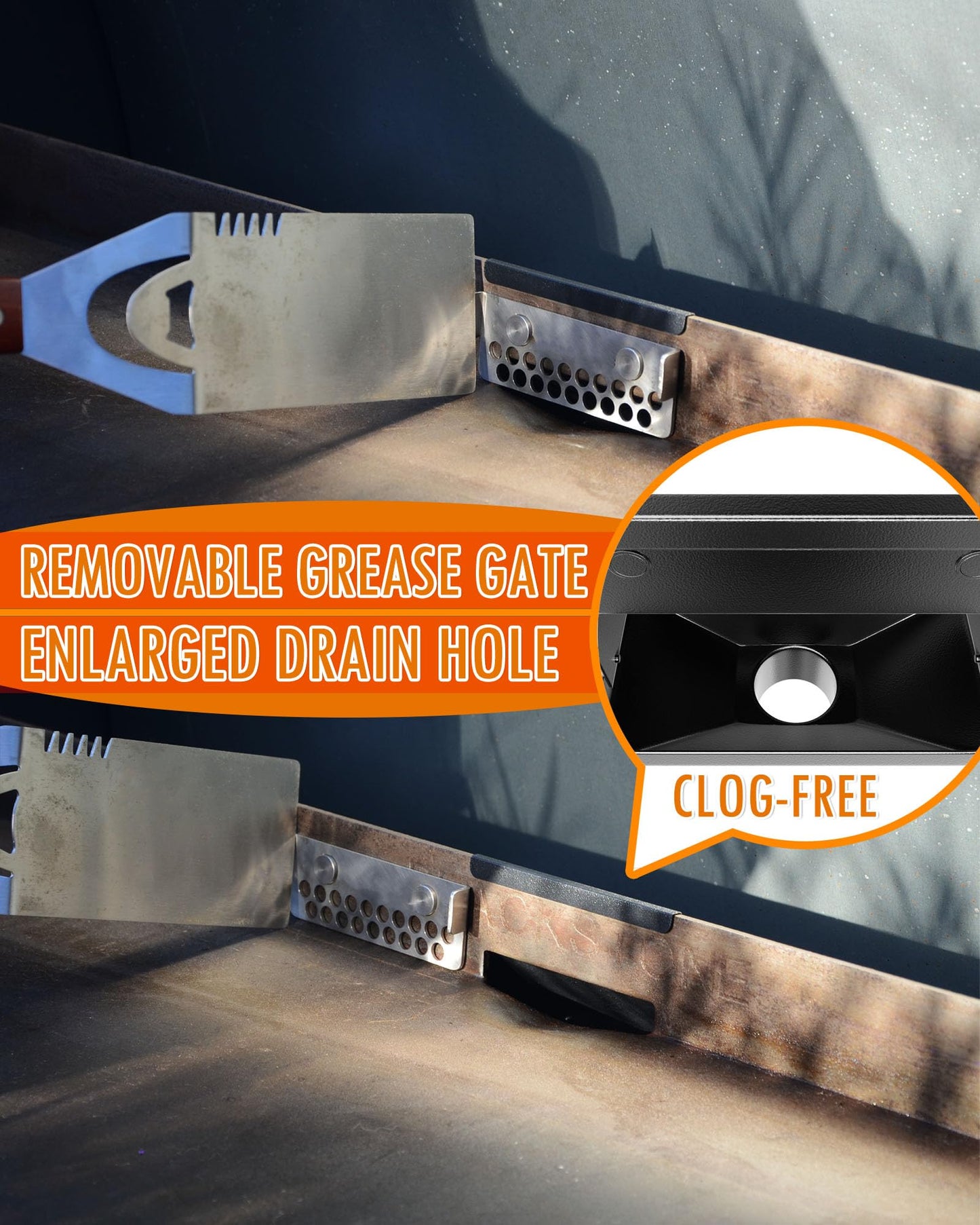 Upgraded Rear Grease Drainage Funnel for Blackstone Grease Catcher, Enclosed Grease Trap with Removable Magnetic Grease Gate & Larger Diameter Silicone Hose, Blackstone Griddle Accessories