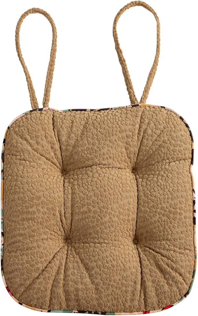 Huierxun Soft Comfort Chair Pads with 3D Dots Pattern Jacquard Warm Square Chair Cushion with Ties Thicken Non-Slip Floor Pillow Fluffy Seat Cushion for Office Dining Kitchen (Coffee,15"x15")