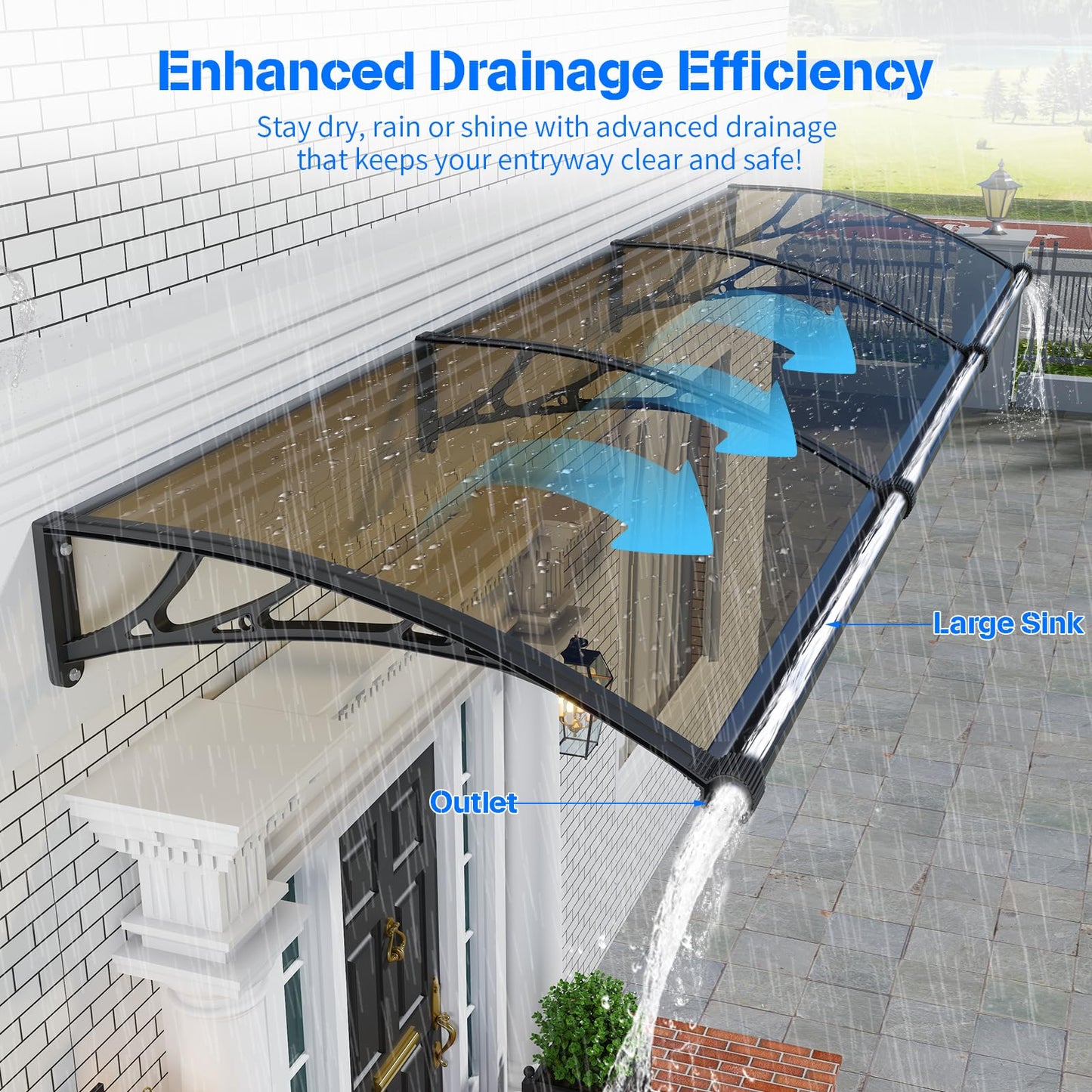 Awning for Door Entrance,40x120 inch Awnings for Doors with Separate Drainage,Front Door Awning Exterior,Polycarbonate UV, Rain, and Snow Protection for Porch,Patio,Window,Deck