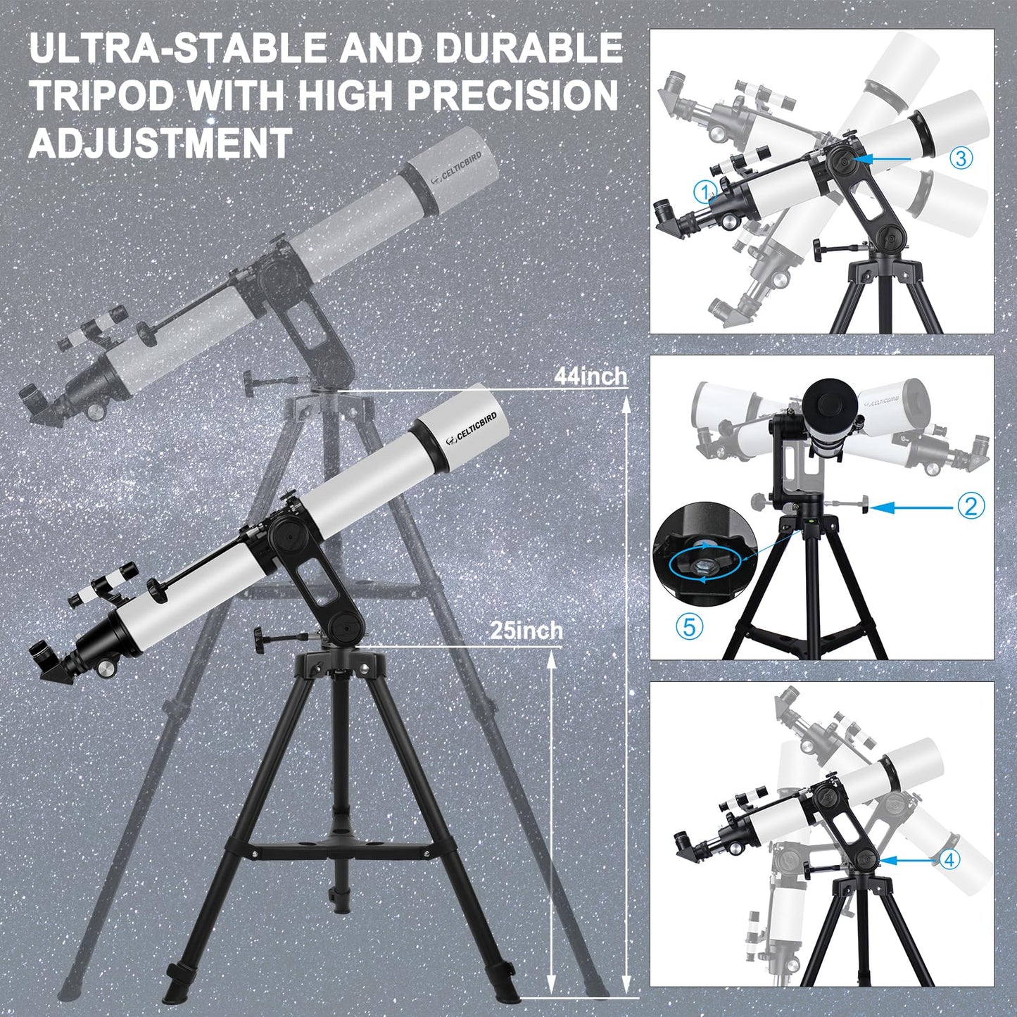 Telescope for Adults High Powered, 90mm Aperture 1000mm Refractor Telescopes for Adults Astronomy Telescopio with High Precision Adjustment, Ultra-Stable Vertisteel AZ Mount Base Tripod, Phone Adapte