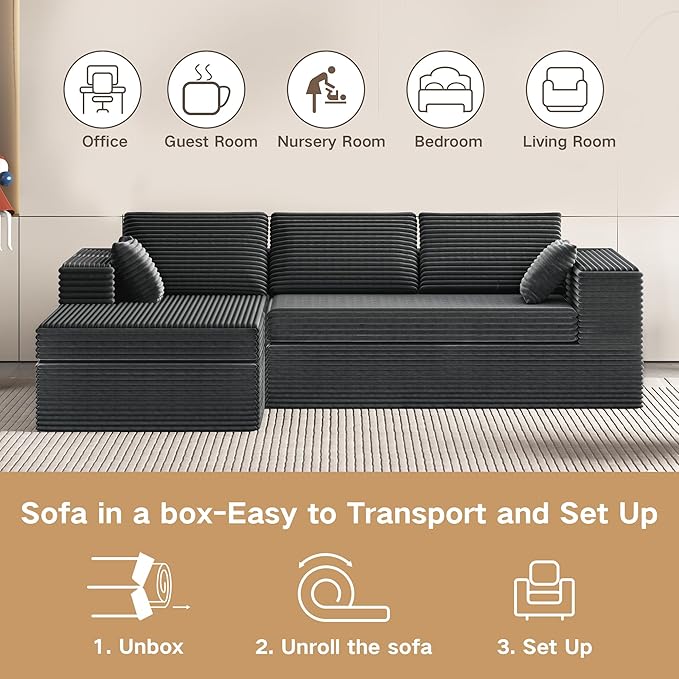 Extra Firm 108” Cloud Boneless Couches for Living Room,Modular Sectional Cloud Couch with Deep Seat, High-Resilience Foam/Sag-Resistant/Keeps its Form, No Assembly Required(Left-Facing Chaise) | Extended Durability, Extra Firm Support, Not easily colla...