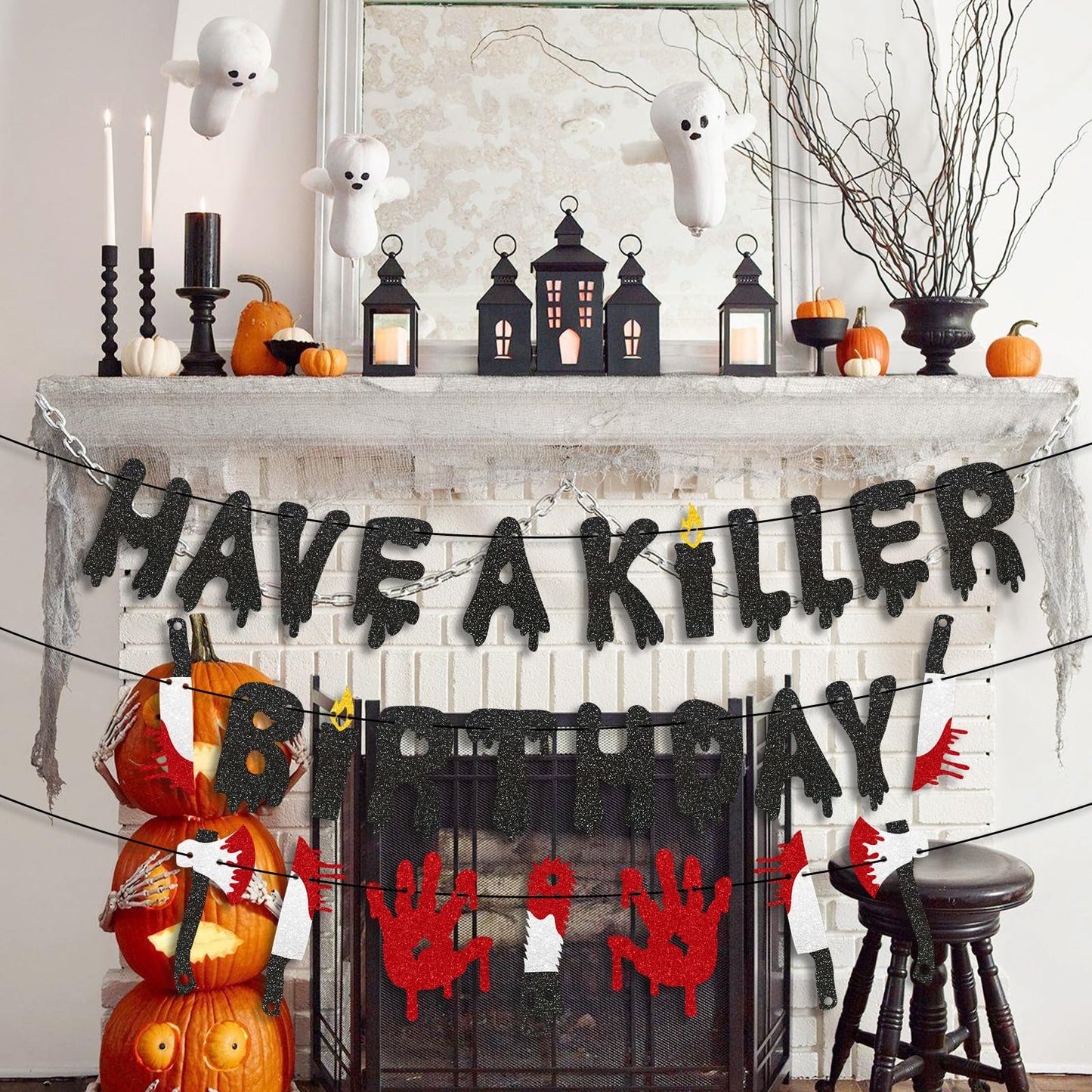 Stcomart Pre-Strung 6ft Glitter Have a Killer Birthday Halloween Banner for Birthday Party Decorations, Scary Bloody Halloween Decorations, Black