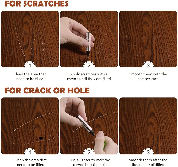 DEWEL Wood Furniture Repair Kit, Upgrade Wood Filler, Furniture Touch Up Markers with Wax Sticks, 42 Pcs Floor Touch Up kit for Scratches, Cracks, Hole, Laminate, Table, Bedposts