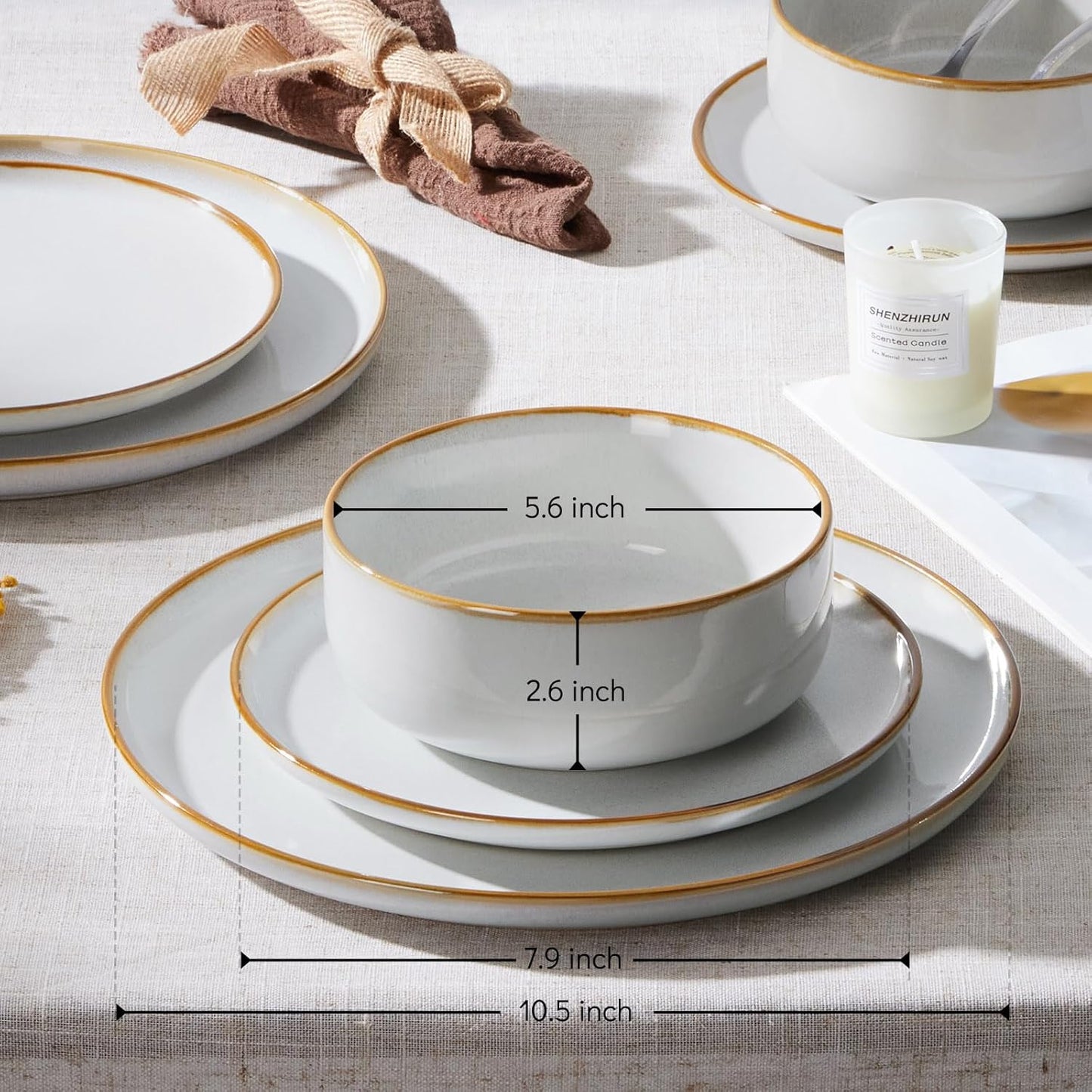 E-far Dinnerware Sets for 6, 18-Piece Stoneware Plates and Bowls Set, Reactive Glaze Dinning Ware Dishes Set, Microwave & Dishwasher Safe - Seashell White