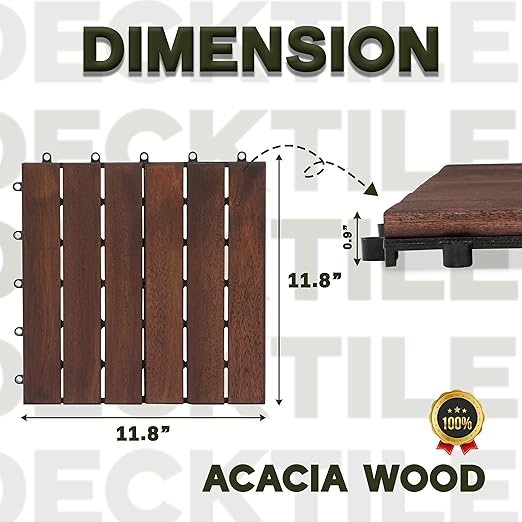 VICTORY RELAX Acacia Wood Decking Tiles 27PCS - Easy Snap Interlocking Deck Tiles for Patio Poolside Balcony Decor - All Weather Waterproof Flooring for Indoor & Outdoor (Round Joints)