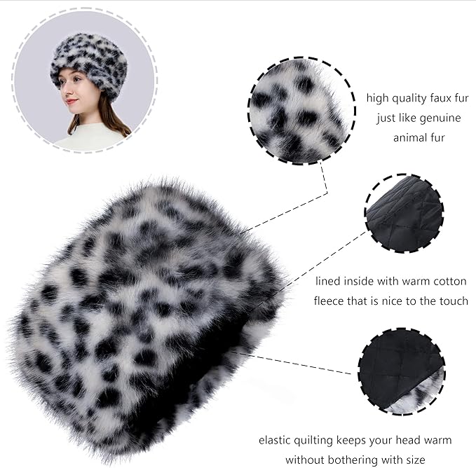 LA CARRIE Women's Faux Fur Hat for Winter with Stretch Cossack Russian Style White Warm Cap
