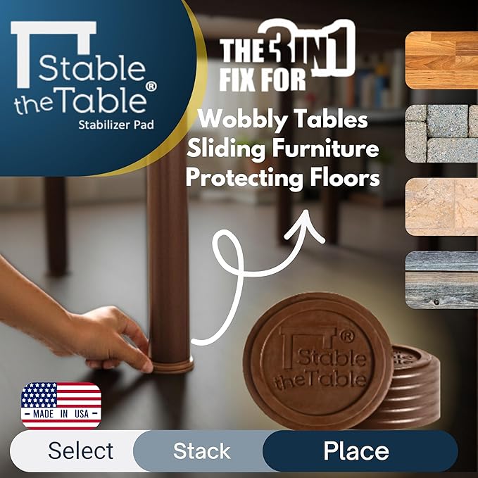 Stable the Table-6 Pack-Black Square, Furniture Leveler & Riser, Anti-Slip Sofa Gripper for Hardwood Floors, Floor Protector, Stacking Furniture Pad, Bed, Desk, Couch & Table Stabilizer, Made in USA