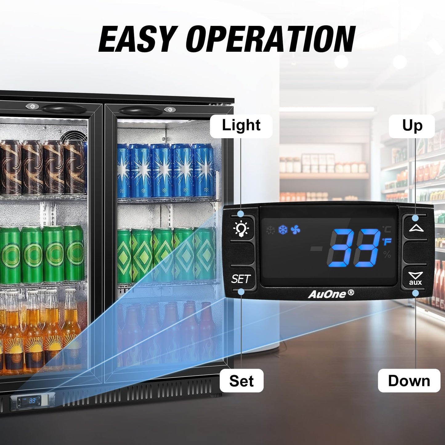 Beverage Refrigerator, 53.15W Inch 12 Cu.Ft Drink Fridge, Back Bar Beer Fridge with 3 Glass Door, 35.43" Height Beverage Cooler, Built-in & Undercounter Commercial Back Bar Cooler for Kitchen Shop Bar
