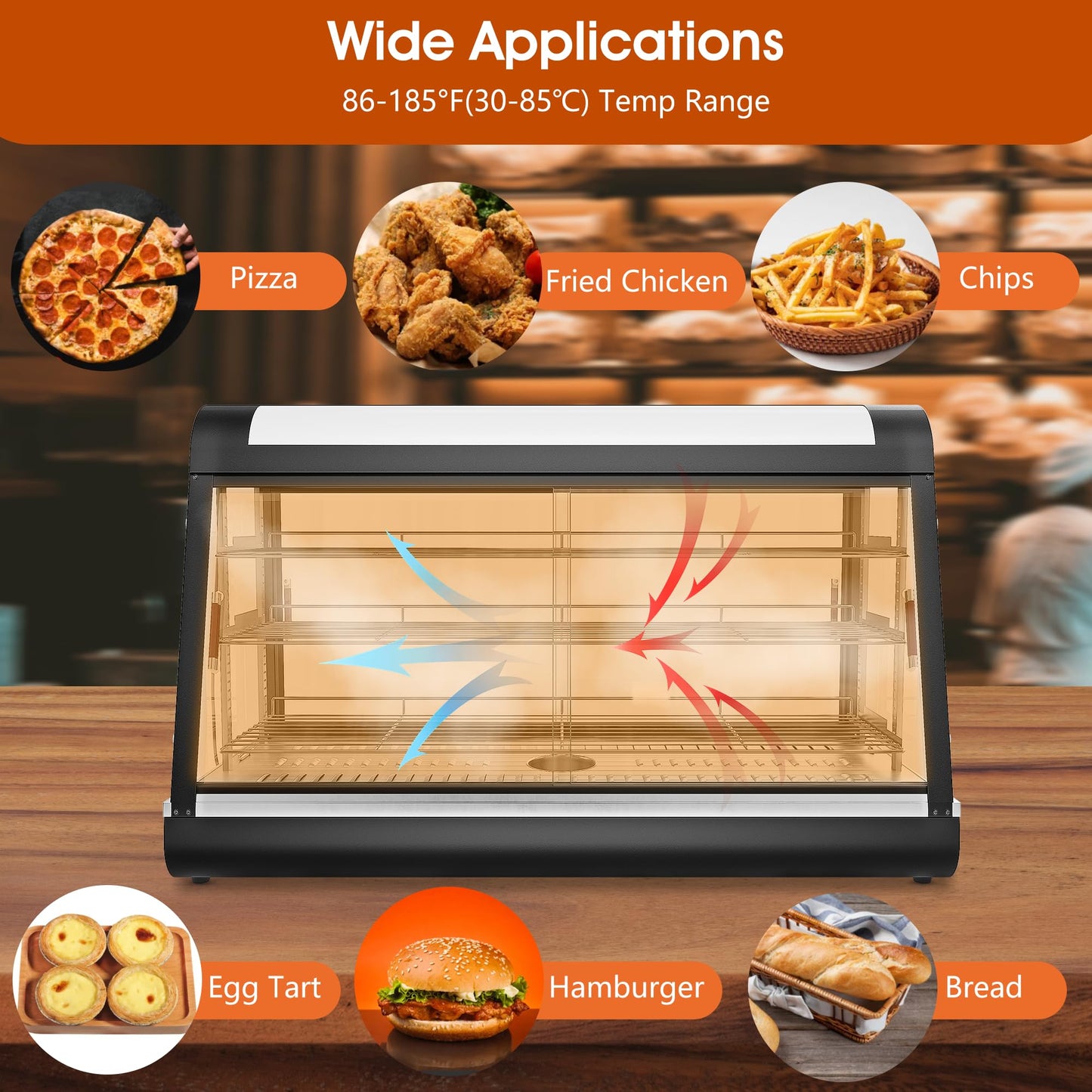 Whalefall 3-Tier Food Warmers Countertop, 48" Commercial Warm for Food Pizza Warmer w/ 3D Heating with Stainless Frame Sliding Glass Doors Pastry Display Case for Buffet Restaurant