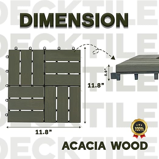 VICTORY RELAX Acacia Wood Decking Tiles 27PCS - Easy Snap Interlocking Deck Tiles for Patio Poolside Balcony Decor - All Weather Waterproof Flooring for Indoor & Outdoor (Round Joints)