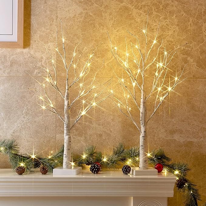 PEIDUO Christmas Decorations Indoor, 2 FT Birch Tree with LED Lights, Fairy Light Spirit Tree for Christmas Decor, Warm Wh...