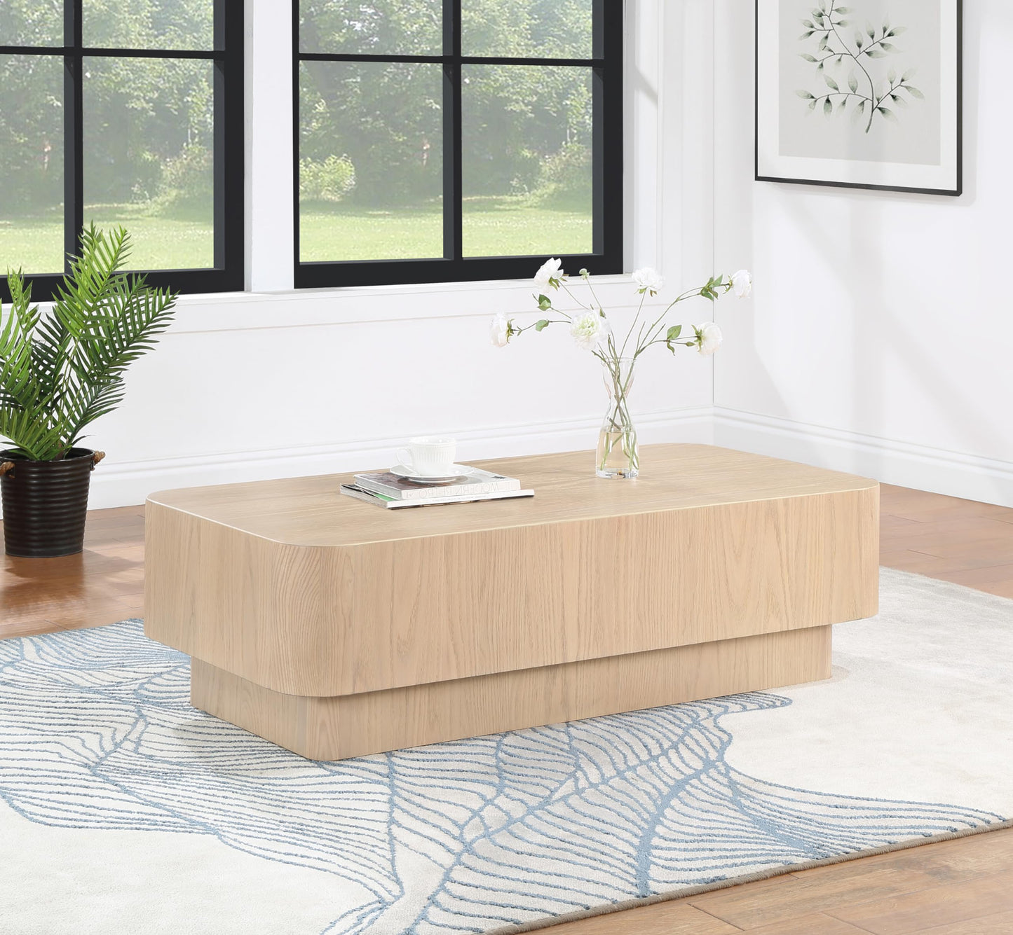 Meridian Furniture 99039Natural-C Oakmont Collection Art Deco Coffee Table with Rich Natural Finish, Oak Veneer, 52" W x 26" D x 15" H, Natural