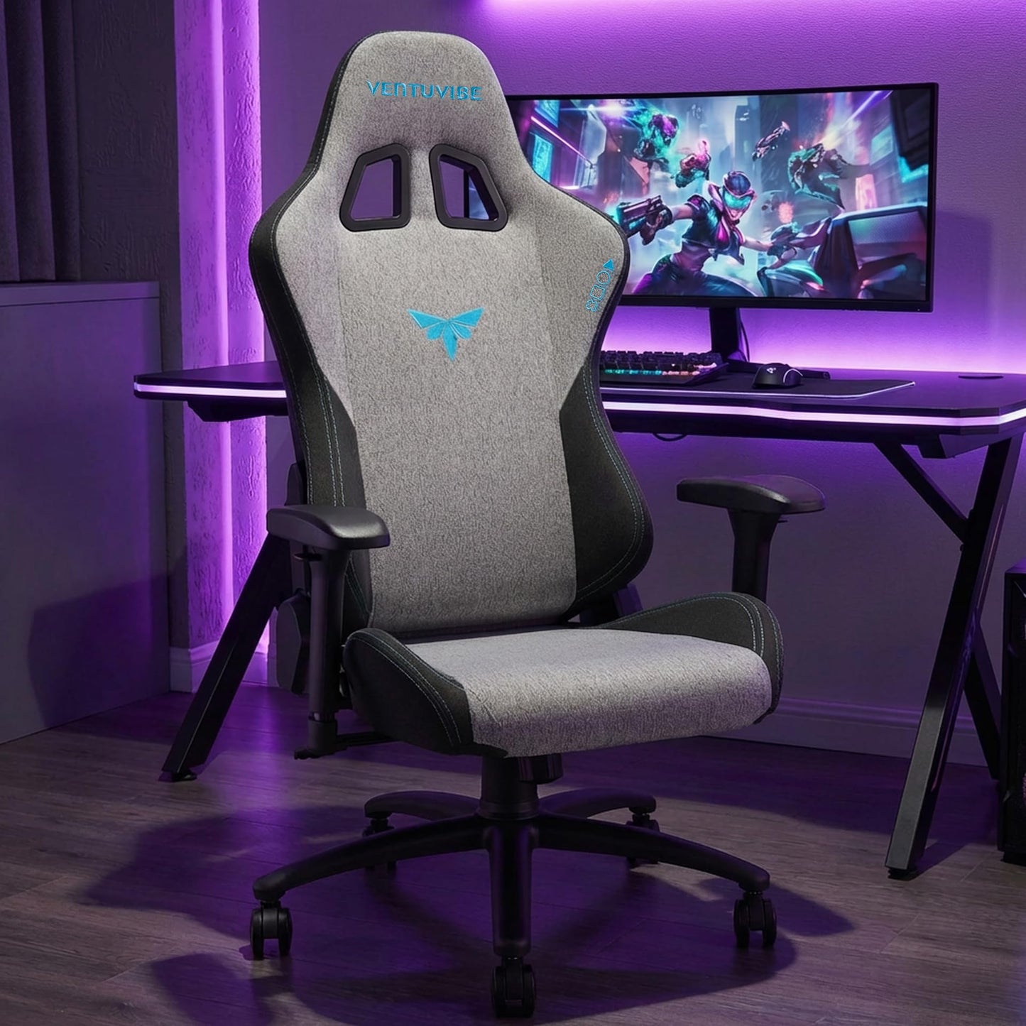 VENTUVIBE Gaming Chair 4D Adjustable Armrests - 155° Reclining & 320lb Capacity, High Back Ergonomic Computer Chair with Lumbar Support, Fabric Office Chair for Adults (Gray)