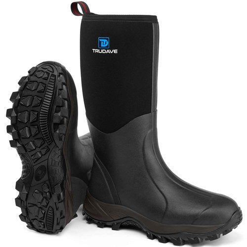 Rubber Boots for Men & Women with Steel Shank, Reliable 6mm Neoprene Waterproof Insulated Rain Boots, Warm Anti-slip High Traction Multi-season Dry Mud Boot for Outdoor Work Hunting, Size 10