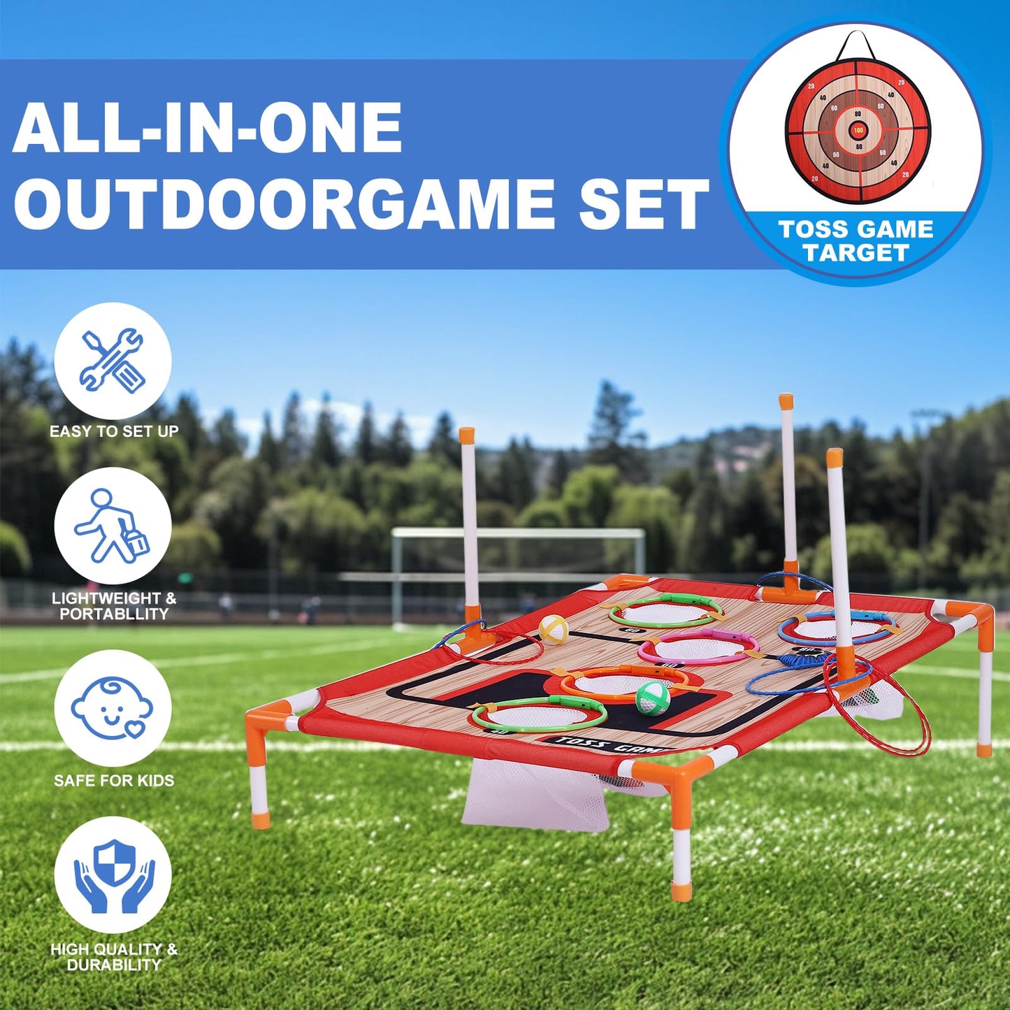 Bean Bag Toss & Ball Toss & Ring Toss Backyard Games,5-in-1 Carnival Games Set, Family Games for Kids and Adults
