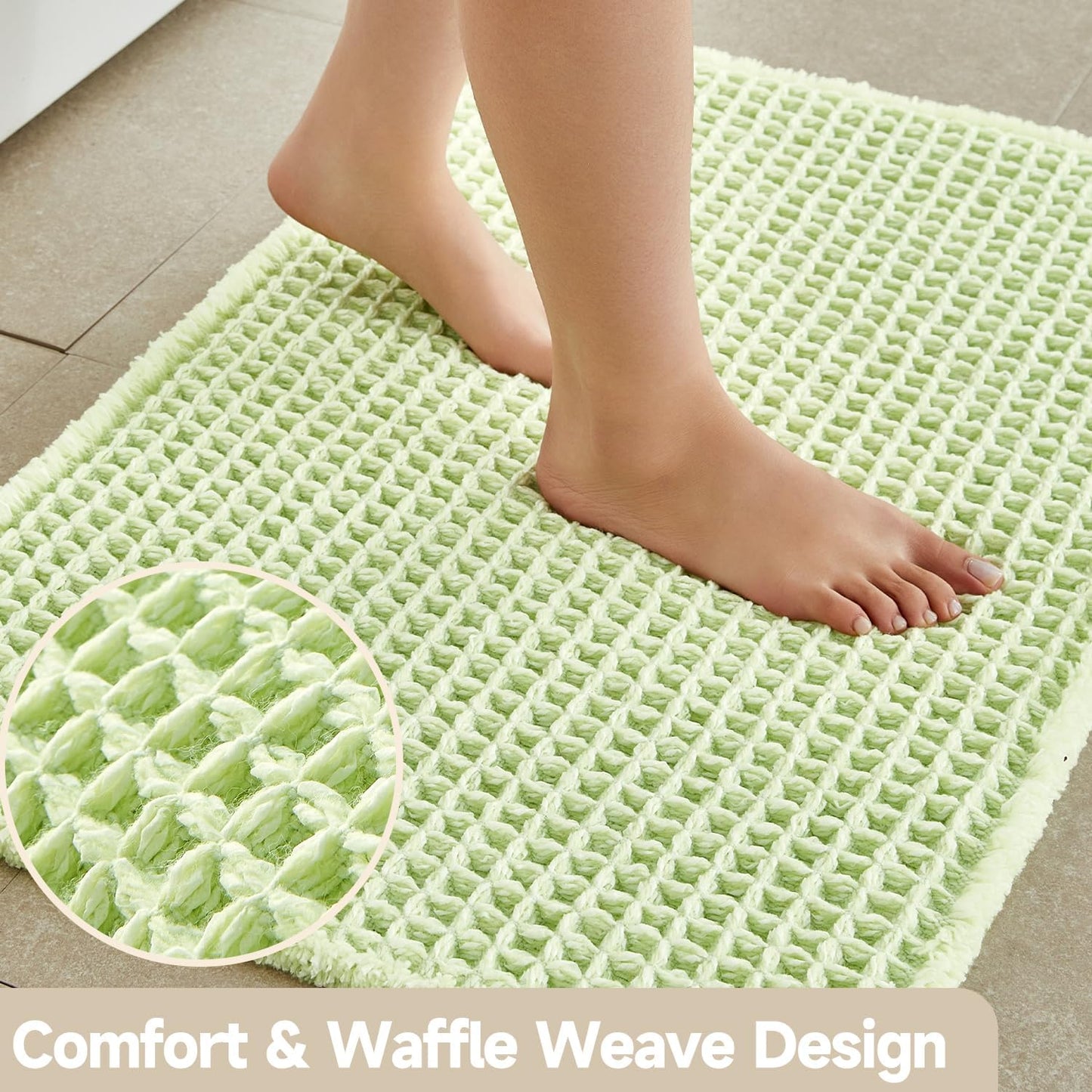 Waffle Runner Rug Bathroom, Boho Bathroom Rugs Non Slip Washable Long Super Absorbent Quick Dry Cute Bath Mat Farmhouse Bath Decor, 72"x24" Pale Green