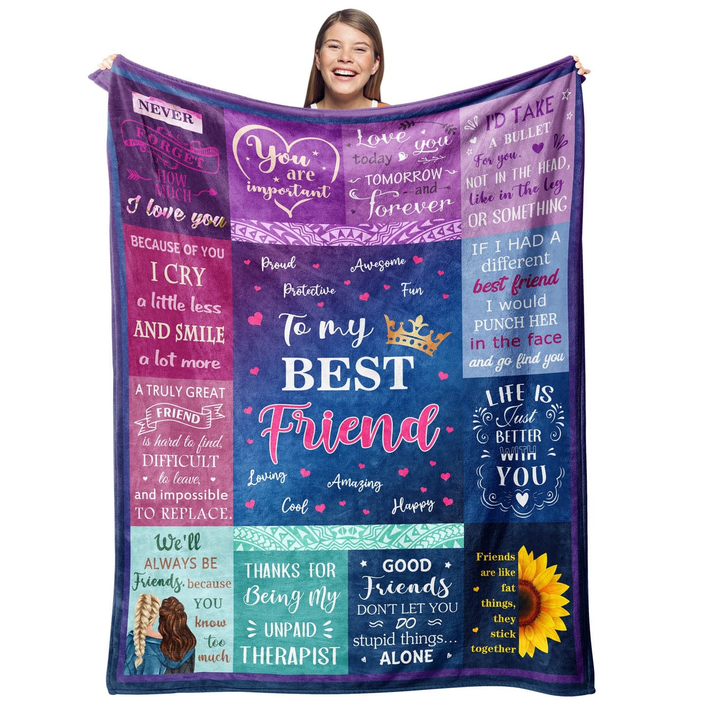 Gevuto Best Friend Blanket - Bestie Birthday Gifts for Women - Friendship Throw 50"X60" - Friendship Gifts