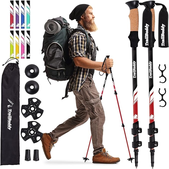 TrailBuddy Trekking Poles – Lightweight 7075 Aluminum Hiking Poles for Women, Men & Seniors – Collapsible Walking Sticks f...