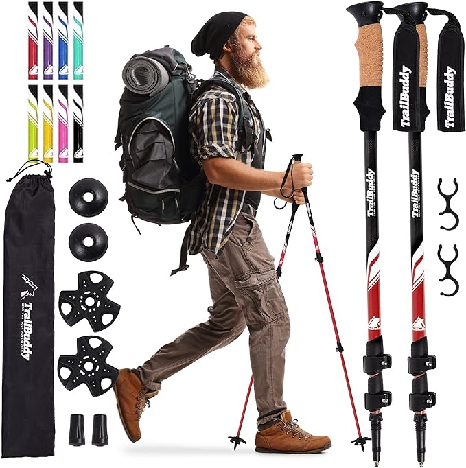 TrailBuddy Trekking Poles – Lightweight 7075 Aluminum Hiking Poles for Women, Men & Seniors – Collapsible Walking Sticks f...