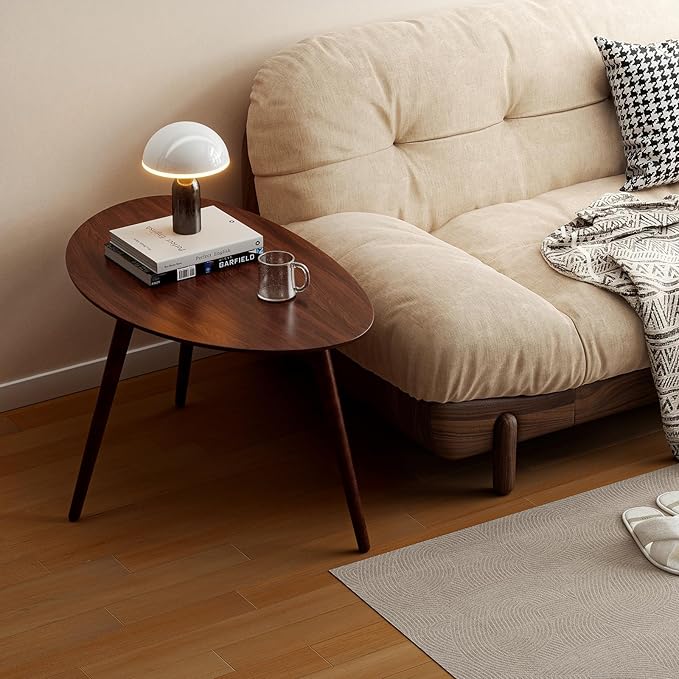 Vadisun Small Oval Coffee Table, 25.6'' Small Mid Century Modern End Table for Living Room, 100% Solid Oak Wood Side Table, Minimalist Display Center Table(Walnut Color, 25.59''Wx17.51''Dx19.68''H)