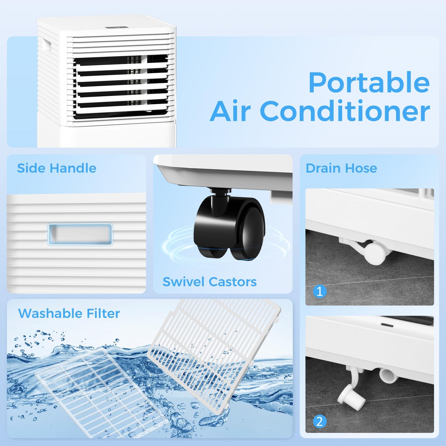 HOMCOM 10000 BTU Mobile Portable Air Conditioner for Rooms Up to 441 Sq.Ft., 4-in-1 AC Unit with Cooling, Dehumidifier, Fan, Sleep Mode, Remote, 24H Timer, LED Display, Window Installation Kit, White