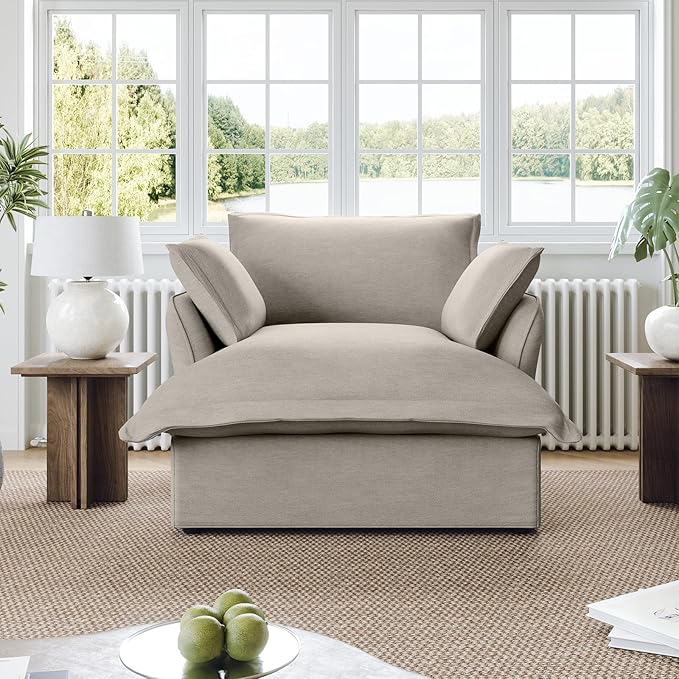 Lopzeho Oversized Cloud Modular Sectional Sofa, Comfy Down Filled Cloud Couch with Removable Cover, Deep Seat Armchair, Single Sofa Chair, Sectional Couches for Living Room, Light Gray
