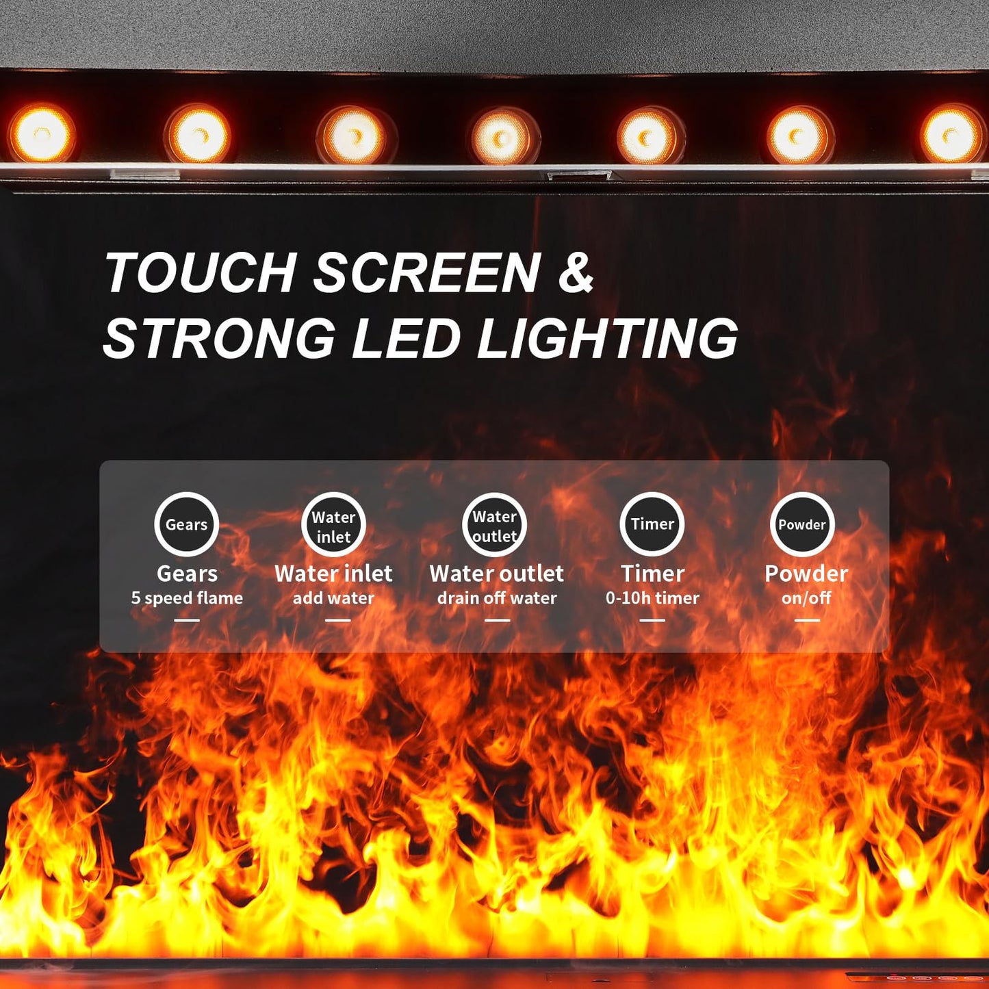 Electric Fireplace 47.3, Water Vapor Fireplace Remote & Panel Touch & Smart App, Steam Fireplace Realistic Flame, Fireplace Humi
