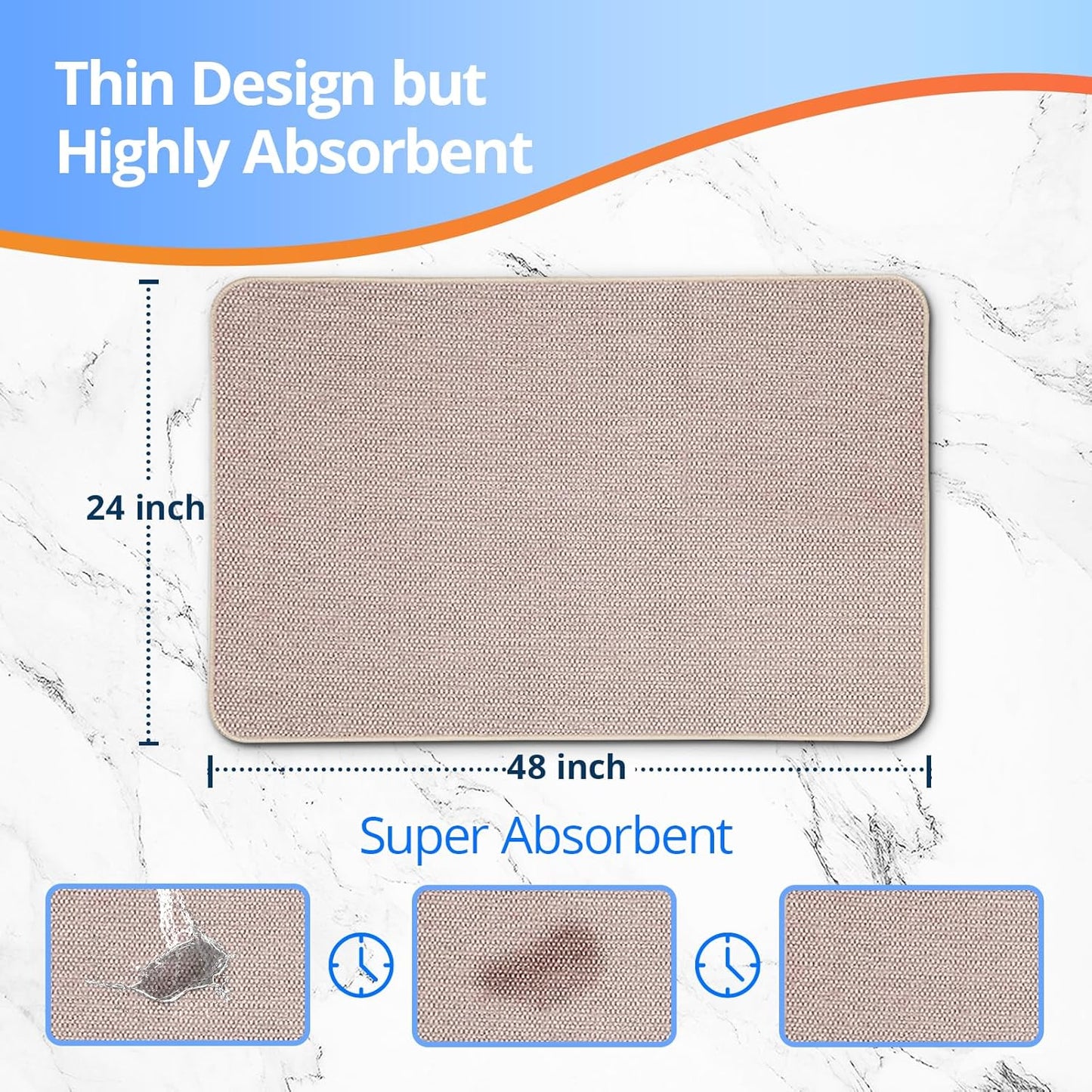 Upgraded Bathroom Rugs 24x48Inch, Thin Bath Mat with Rubber Backing Non-Slip, Absorbent,Quick Dry Machine Washable, Home Decor Accessories Cozy Cloth Bathroom Mat fit Under Door/Sink/Tub/Shower-Biege
