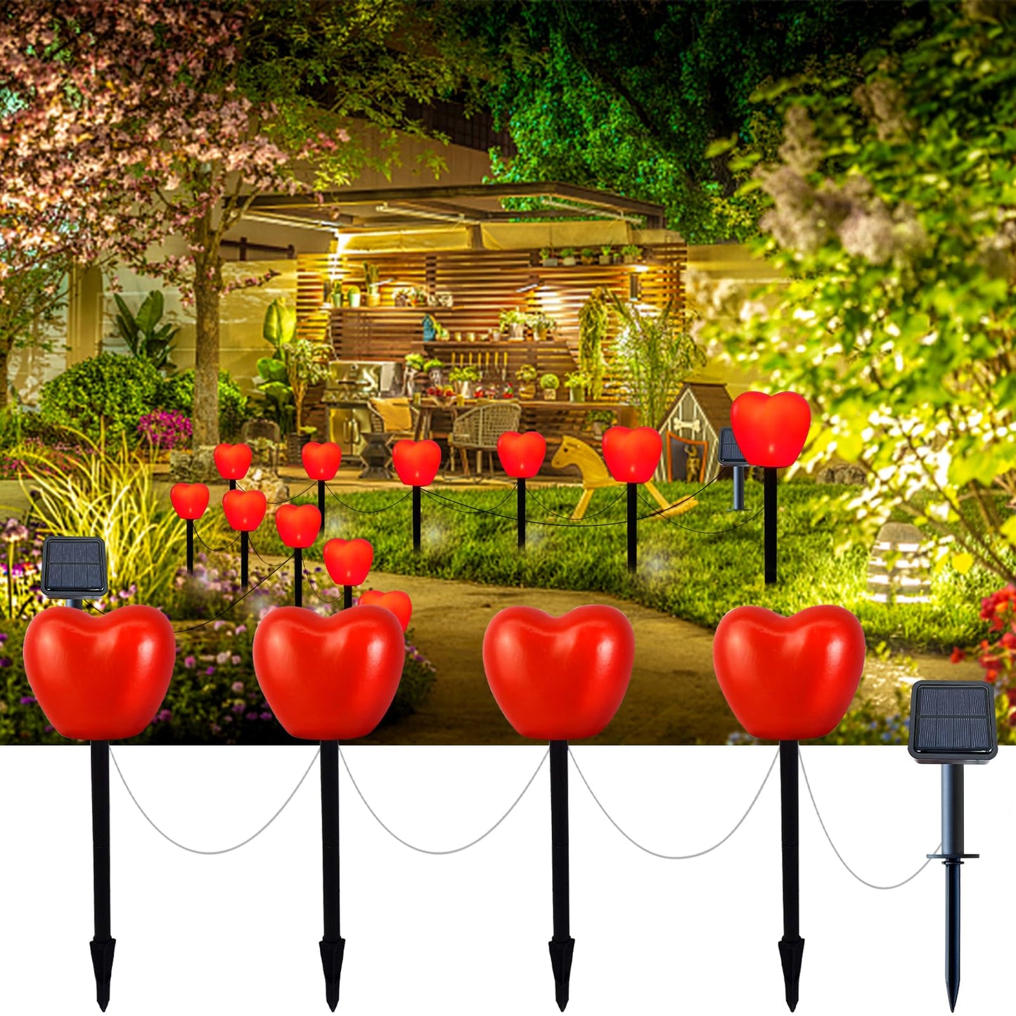 LAIAMER Valentine's Day Red Heart Solar Lights Outdoor, 4Pcs Waterproof Valentine's Day Solar Garden Lights LED Heart Lights Mother's Day Decorations for Yard Walkway