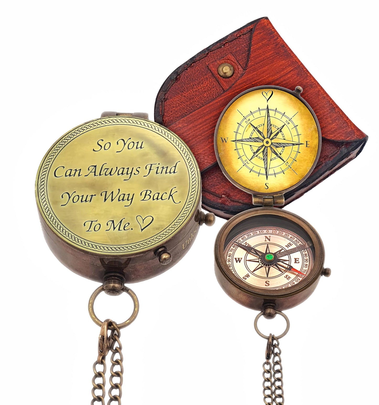 So You Can Always Find Your Way Back to Me Compass - Personalized Working Compass with Leather case, for him/her Bronze for Men- Luxury Gift