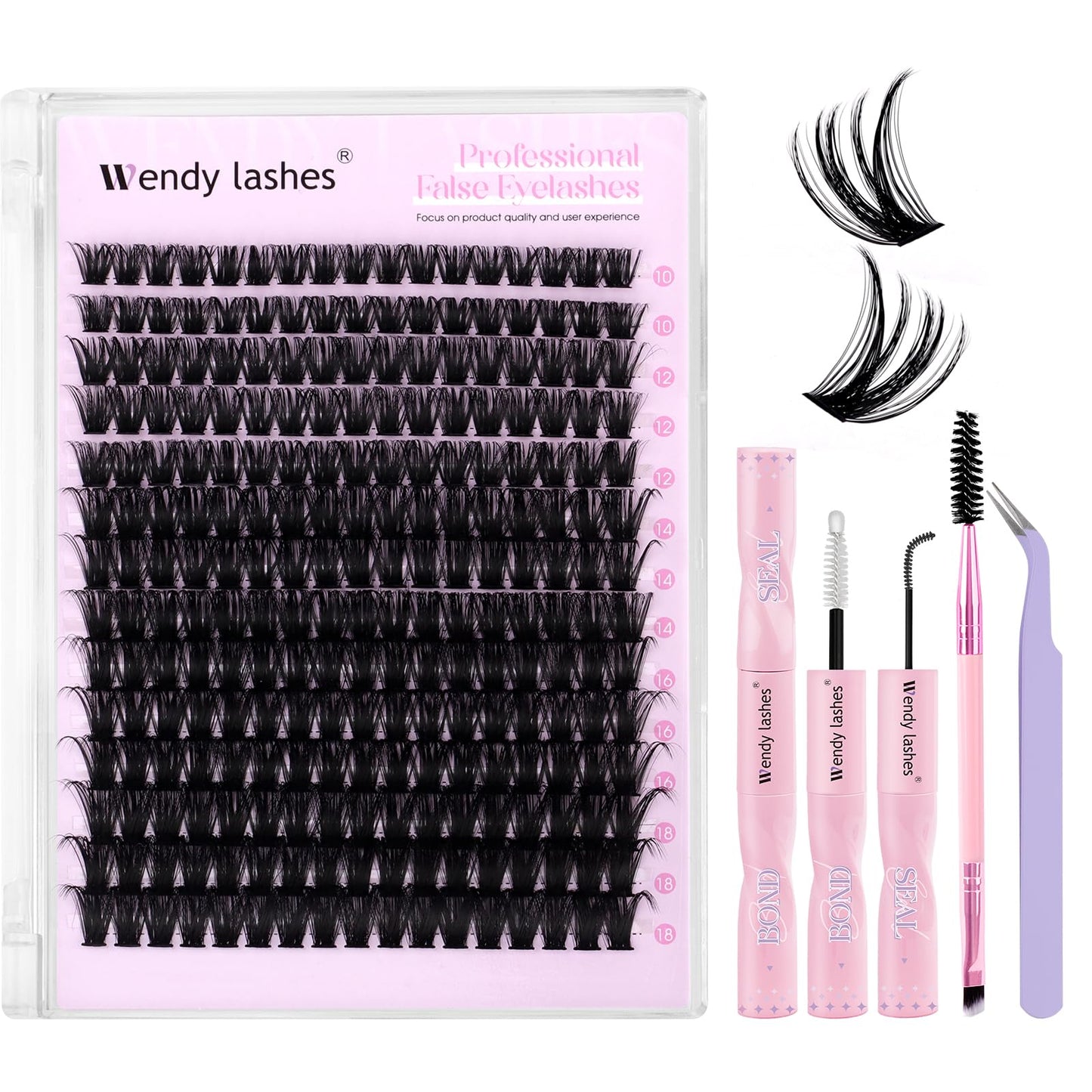 DIY Lash Extension Kit 80D Wispy Lashes 280PCS D Curl 10-18mm Individual Cluster Lashes Kit Includes Lash Bond and Seal,lash Twe