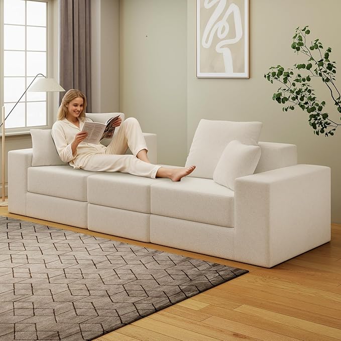 Cloud Modular Sectional Sofa, Comfy Boneless Couch for Living Room, Modern L-Shaped Couch with Reversible Chaise, Customizable Sleeper Sofa with Non Slip, No Assembly & Deep Seat, Beige