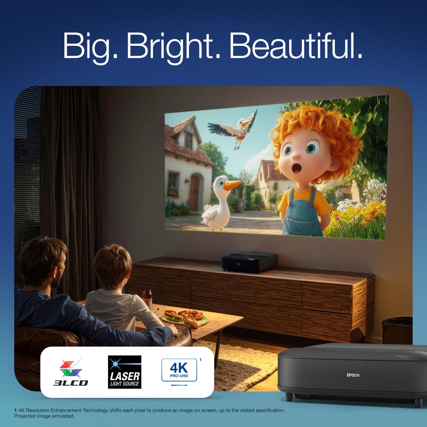 Epson Lifestudio Grand Ultra Short Throw Laser Projector 4K PRO-UHD, 3,600 Lumens of Color and White Brightness, Sound by Bose Technology, Google TV with Gemini, 3-Chip 3LCD Technology, HDR - Black