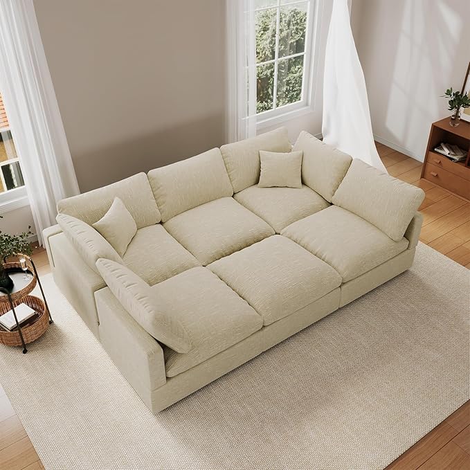Cloud Couch Modular Sectional Sofa, 95.4" 6-Seater Sectional Couches for Living Room, Convertible Cloud Sofa with Ottoman, Down Filled Wide & Deep Seat, Removable Washable Cushion Covers