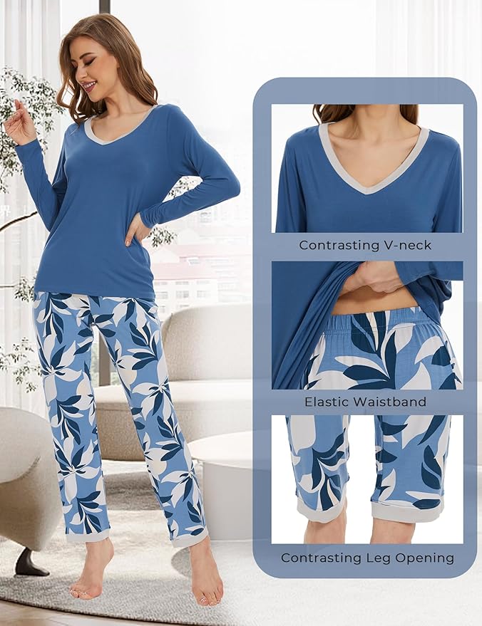 GYS Viscose from Bamboo Women's Pajama Sets Super Soft Long Sleeve Sleepwear Comfy Winter Pjs Sets S-4X