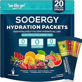 Sooergy Electrolytes Powder Packets Sugar Free Hydration Packets, 7 Flavors Liquid Daily IV Electrolyte Drink Mixes for Re...