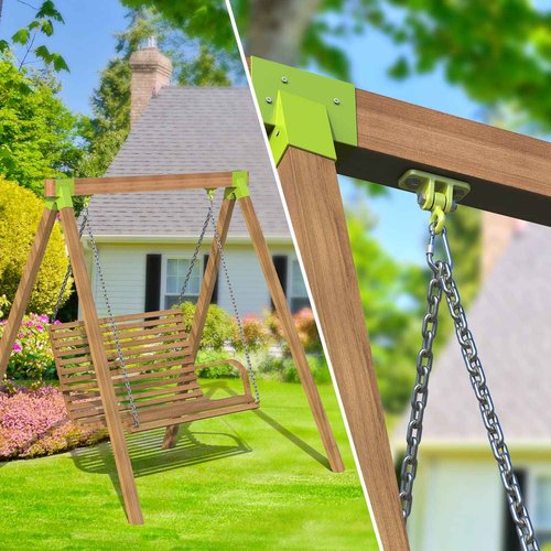 Highpro 4 Heavy Duty Swingset Hardware and 1 Swing Set Middle Bracket, Swing Hangers for Wooden Sets Hardware A-Frame Swing Set Parts with All Mounting Hardware for Porch, Patio, Playground Indoor/Out