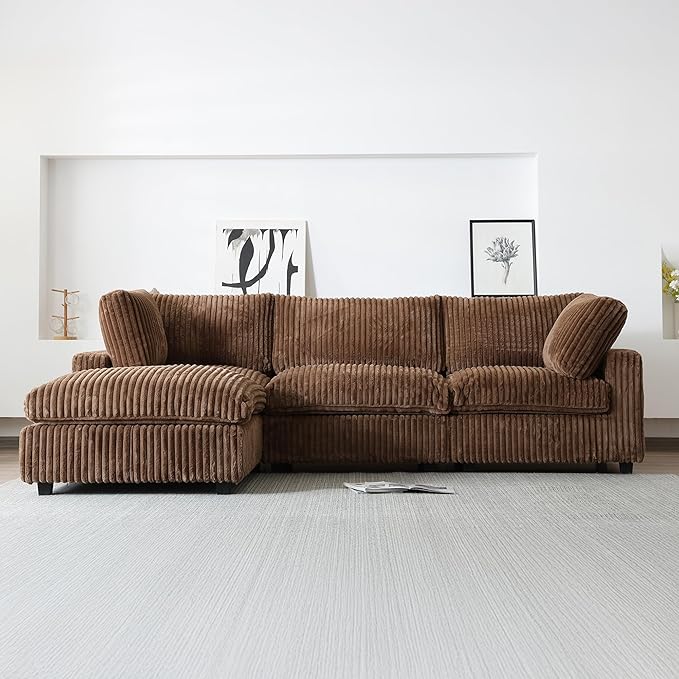 WJShome Cloud Couch Modular Sectional Sofa,118" Oversized L Shaped Sofa with Ottoman,Plush 4 Seater Comfy Couch with Chaise Convertible Couches for Living Room,Covers Washable&Replaceable (Brown)