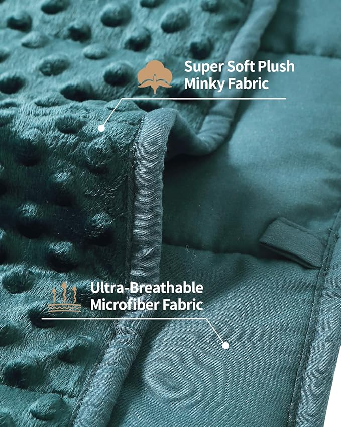 Mr. Sandman Weighted Blanket for Adults, Soft Cooling Heavy Minky Blanket for Sleep, Washable Throw Blanket with Glass Beads, 48 x 72in, 15 lbs, Dark Green