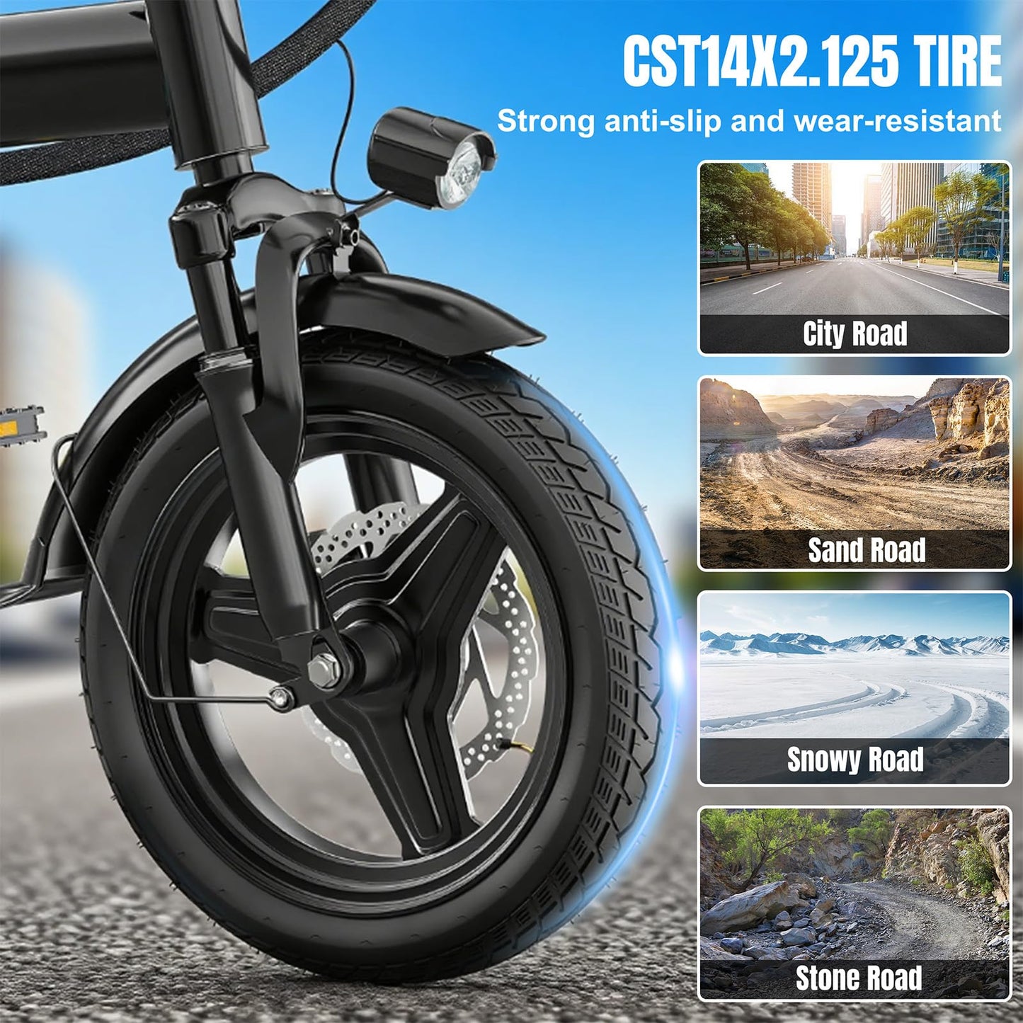 Electric Bike for Adults and Teens, 560W Motor 24MPH Compact Commuter Ebike, 32 Miles Range, 48V 10Ah Battery, 3 Shock Absorbers, 14" Mini Foldable Electric Bicycle with Basket, UL 2849 Certified