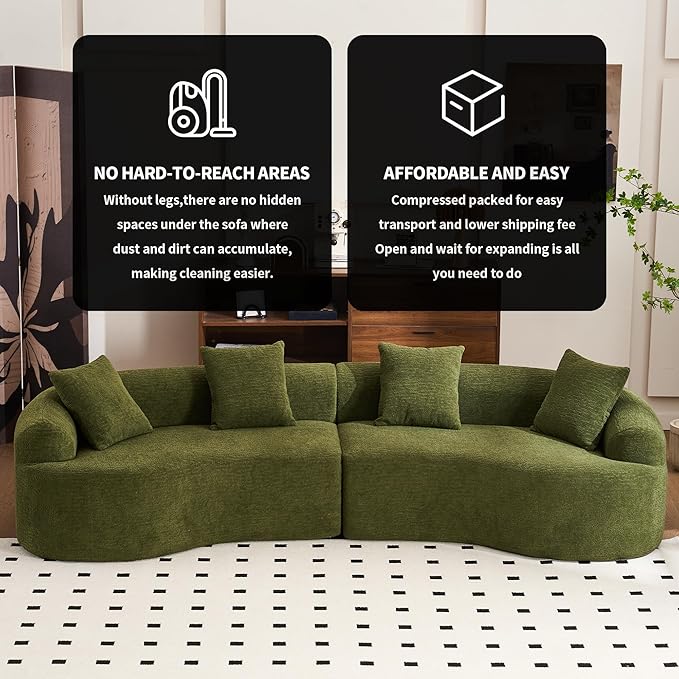 110" Oversized Modern Curved Cloud Sectional Sofa, Luxury Plush Chenille 4-Seater Deep Wide Seat Couch with 4 Pillows, No Assembly Needed Apartment Living Room Furniture, Beige